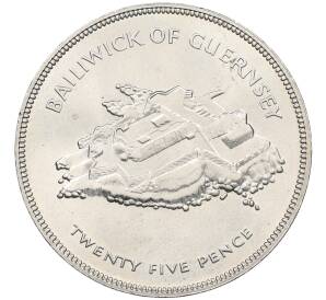 25 пенсов 1977 года Гернси «25 лет правления Королевы Елизаветы II» — Фото №1
