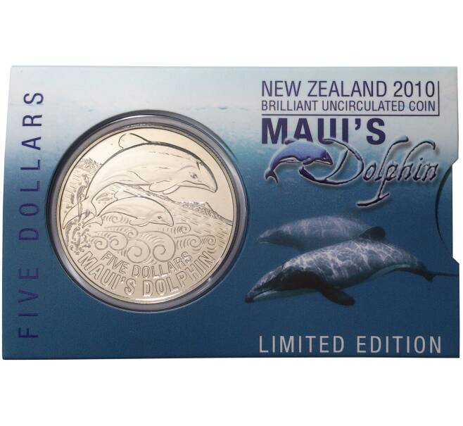 Монета 5 долларов 2010 года Новая Зеландия «Дельфин Мауи» (в блистере) (Артикул M2-32431)