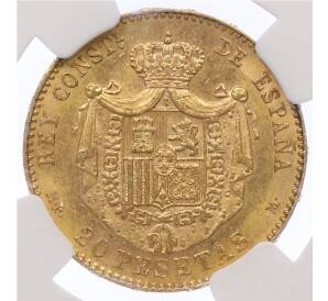 20 песет 1890 года Испания в слабе NGC (MS61) — Фото №2