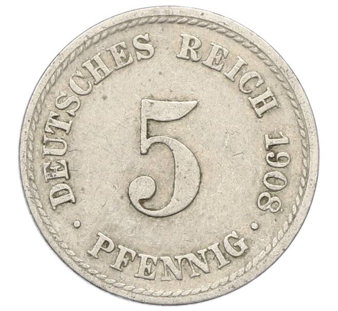 Монета 5 пфеннигов 1908 года F Германия (Артикул: M2-89692) — Фото №1