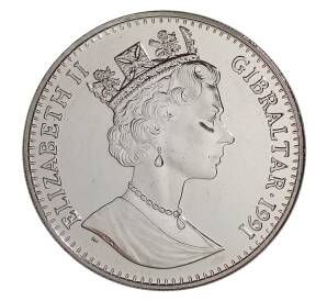 1 крона 1991 года Гибралтар «XXV Летние Олимпийские игры в Барселоне 1992 — Метание копья» — Фото №2