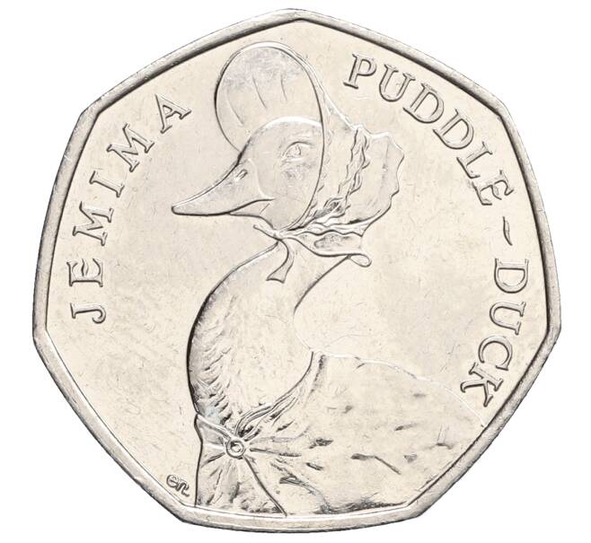 Монета 50 пенсов 2016 года Великобритания «150 лет со дня рождения Беатрис Поттер — Клара Кряквуд» (Артикул: K10-0216) — Фото №1