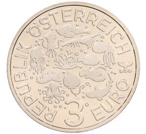 3 евро 2025 года Австрия «Светящаяся морская жизнь — Голожаберный моллюск» — Фото №2