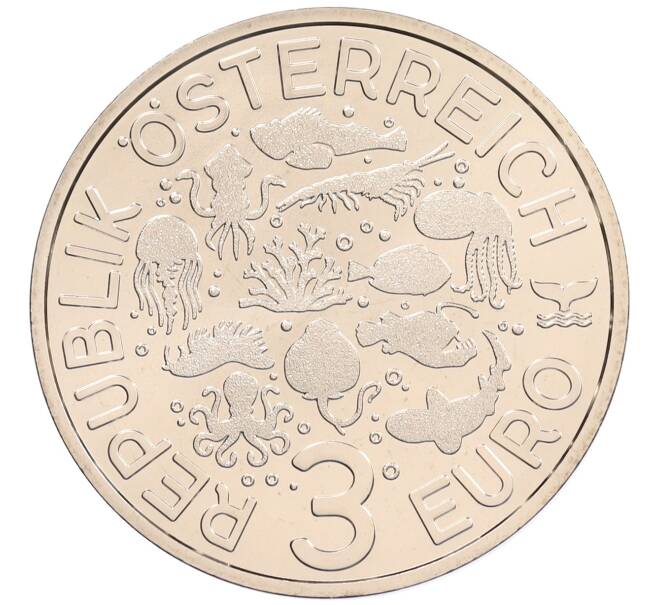 Монета 3 евро 2025 года Австрия «Светящаяся морская жизнь — Голожаберный моллюск» (Артикул: M2-89855) — Фото №2
