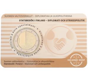 2 евро 2025 года Финляндия «Дипломатия и внешняя политика» (Бежевый блистер — надписи на лицевой стороне на финском) — Фото №1