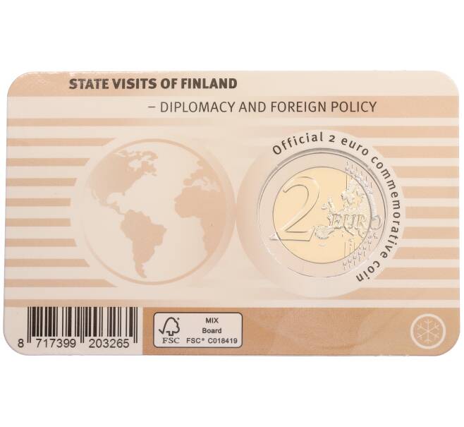 Монета 2 евро 2025 года Финляндия «Дипломатия и внешняя политика» (Бежевый блистер — надписи на лицевой стороне на финском) (Артикул: M2-89861) — Фото №2