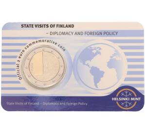 2 евро 2025 года Финляндия «Дипломатия и внешняя политика» (Синий блистер — надписи на лицевой стороне на английском) — Фото №1