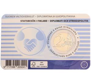 2 евро 2025 года Финляндия «Дипломатия и внешняя политика» (Синий блистер — надписи на лицевой стороне на английском) — Фото №2