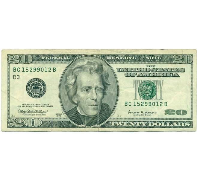 Банкнота 20 долларов 1999 года США (Артикул: K10-0299) — Фото №1