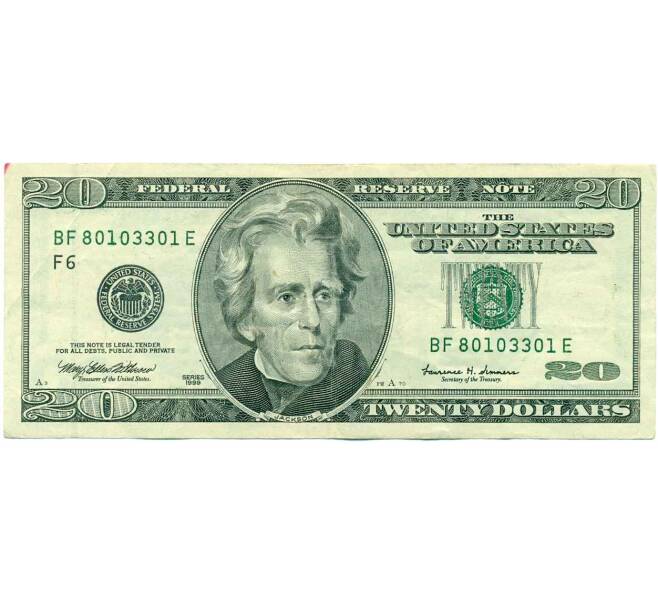 Банкнота 20 долларов 1999 года США (Артикул: K10-0308) — Фото №1