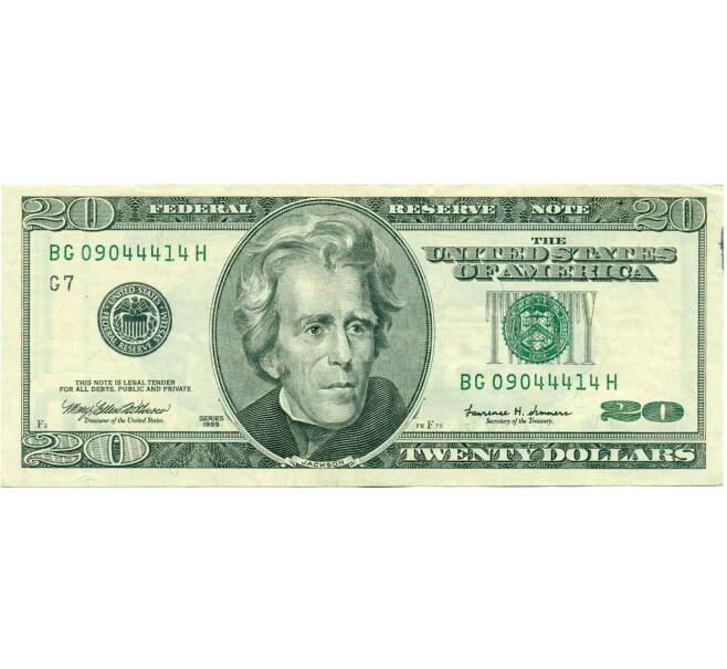 Банкнота 20 долларов 1999 года США (Артикул: K10-0331) — Фото №1
