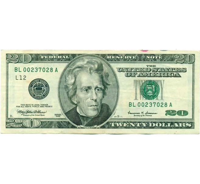 Банкнота 20 долларов 1999 года США (Артикул: K10-0380) — Фото №1