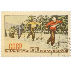 Почтовая марка 60 копеек 1952 года «Зимние виды спорта — Лыжный спорт» — Фото №1