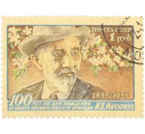 Почтовая марка 1 рубль 1955 года «100 лет со дня рождения Мичурина» — Фото №1