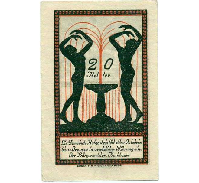 Банкнота 20 геллеров 1920 года Австрия — Коммуна Бад-Хофгаштайн (Нотгельд) (Артикул: B2-13619) — Фото №2