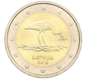 2 евро 2015 года Латвия «Черный аист» — Фото №1