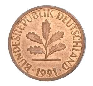 1 пфенниг 1991 года F Германия — Фото №1