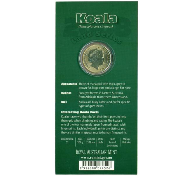 Монета 1 доллар 2008 года Австралия «Животные — Коала» (Артикул: M2-89977) — Фото №2