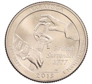 1/4 доллара (25 центов) 2015 года D США «Национальные парки — №30 Национальный исторический парк Саратога»