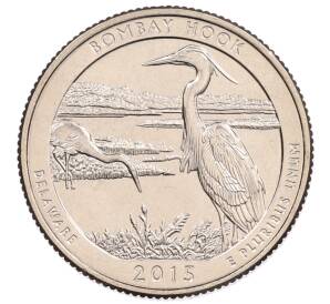 1/4 доллара (25 центов) 2015 года D США «Национальные парки — №29 Национальное убежище дикой природы Бомбай-Хук» — Фото №1
