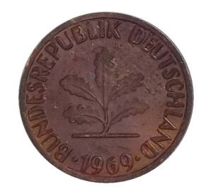 1 пфенниг 1969 года F Германия — Фото №1