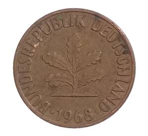 1 пфенниг 1968 года J Германия — Фото №1