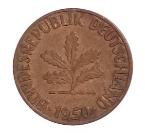 1 пфенниг 1950 года D Германия — Фото №1