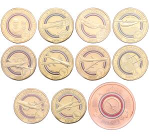 Набор из 11 монет 1 доллар 2020 года Австралия «100 лет авиакомпании Qantas Airways» — Фото №1