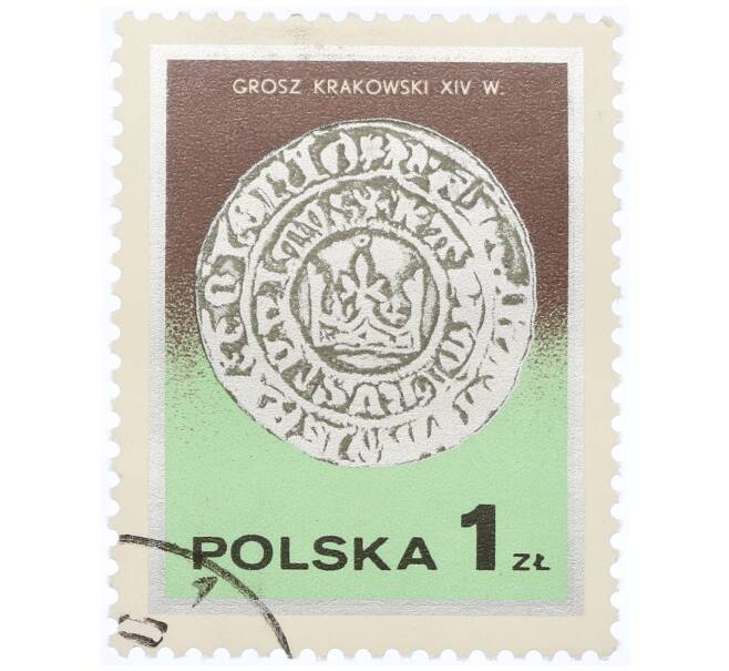 Почтовая марка 1 злотый 1977 года Польша «Краковский грош XIV века» (Артикул: K12-70400) — Фото №1