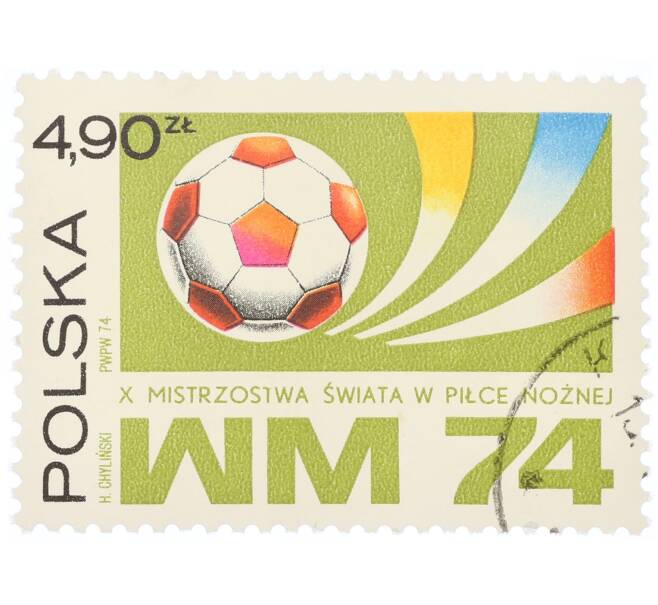 Почтовая марка 4.9 злотых 1974 года Польша «Чемпионат мира по футболу 1974 в Германии» (Артикул: K12-70519) — Фото №1