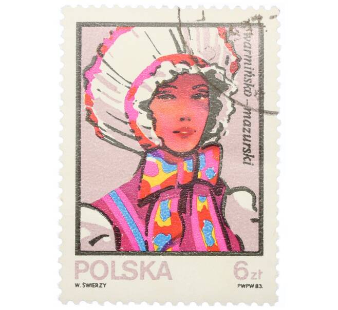 Почтовая марка 6 злотых 1983 года Польша «Традиционные головные уборы — Warmia-Mazury» (Артикул: K12-70533) — Фото №1