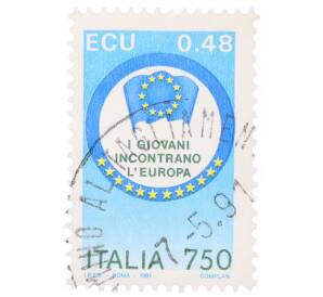 Почтовая марка 750 лир (0.48 ЭКЮ) 1991 года Италия «Европейская молодежная встреча» — Фото №1