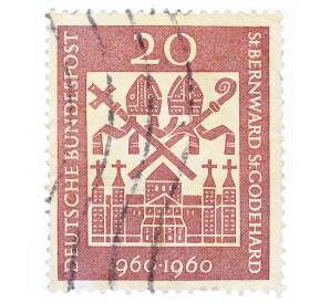 Почтовая марка 20 пфеннигов 1960 года Германия «Тысячелетие епископов Святого Бернарда и Святого Годехарда в Хильдесхайме» — Фото №1