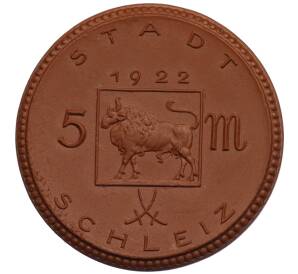 5 марок 1922 года Германия — город Шляйц (Нотгельд) — Фото №1