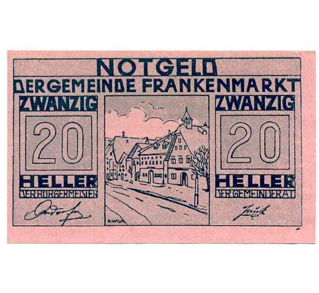Банкнота 20 геллеров 1920 года Австрия — Коммуна Франкенмаркт (Нотгельд) (Артикул: B2-13859) — Фото №1