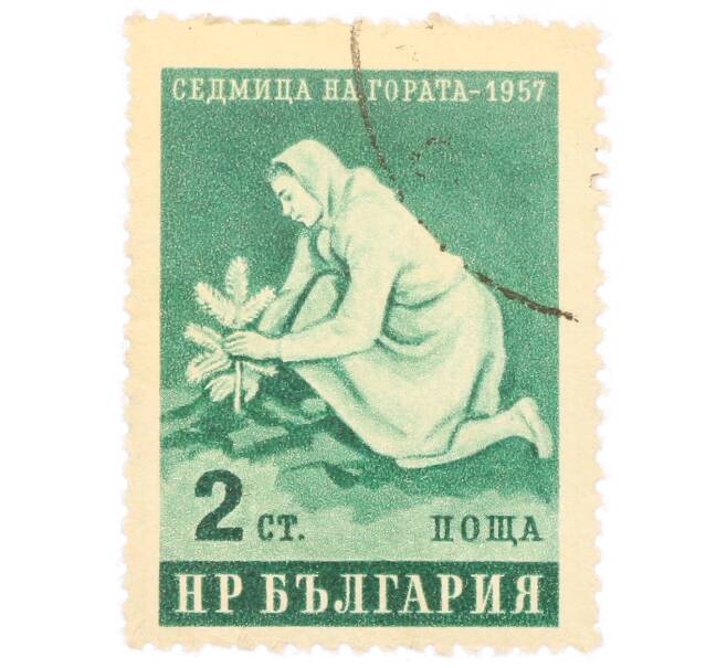 Почтовая марка 2 стотинки 1957 года Болгария «Неделя леса — Посадка дерева» (Артикул: P2-0301) — Фото №1