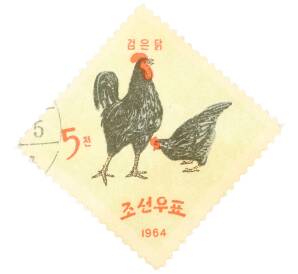 Почтовая марка 5 чон 1964 года Северная Корея «Черная курица» — Фото №1