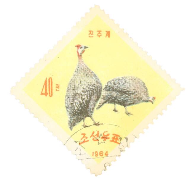 Почтовая марка 40 чон 1964 года Северная Корея «Обыкновенная цесарка» (Артикул: P2-0364) — Фото №1