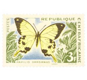 Почтовая марка 3 франка 1963 года Центрально-Африканская республика (ЦАР) «Африканский ласточкин хвост (Papilio dardanus)» — Фото №1