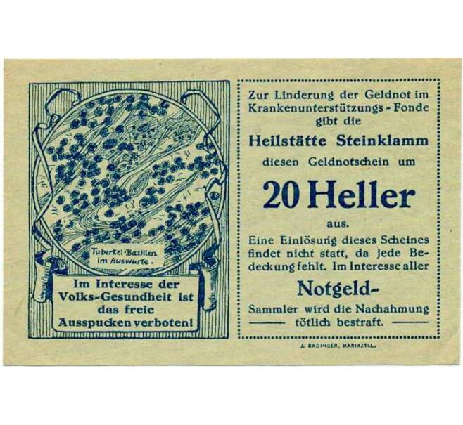 Банкнота 20 геллеров 1920 года Австрия — Штайнкламм (Нотгельд) (Артикул: B2-13978) — Фото №1