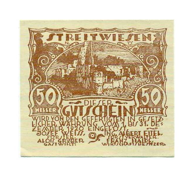Банкнота 50 геллеров 1920 года Австрия — Штрайтвизен (Нотгельд) (Артикул: B2-14028) — Фото №1