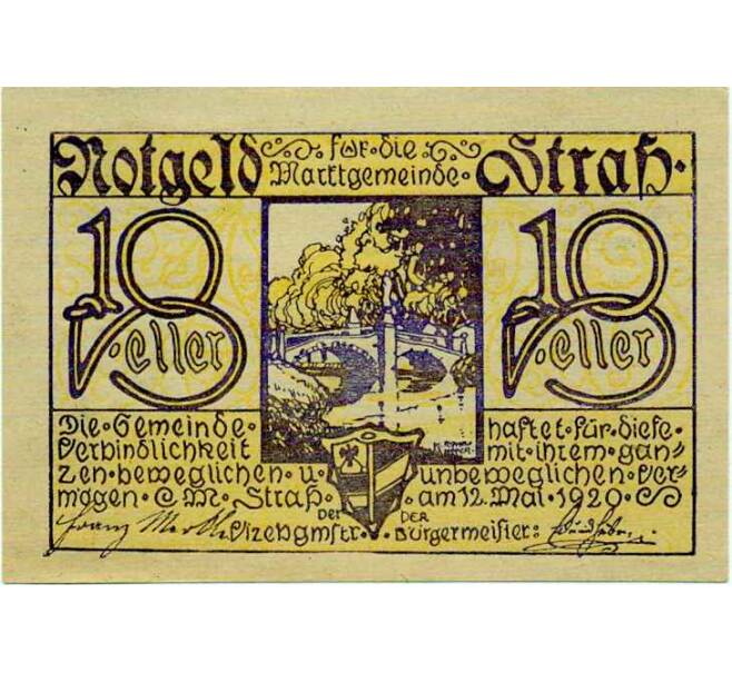 Банкнота 10 геллеров 1920 года Австрия — Коммуна Штрас-ин-Штайермарк (Нотгельд) (Артикул: B2-14036) — Фото №1