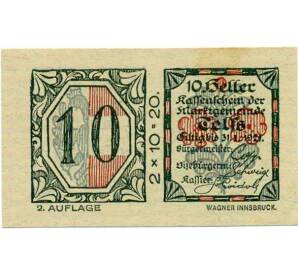 10 геллеров 1920 года Австрия — Коммуна Тельфс (Нотгельд) — Фото №2