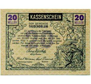 20 геллеров 1920 года Австрия — Таусендблум (Нотгельд) — Фото №1
