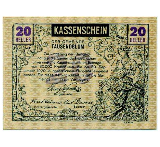 Банкнота 20 геллеров 1920 года Австрия — Таусендблум (Нотгельд) (Артикул: B2-14129) — Фото №1