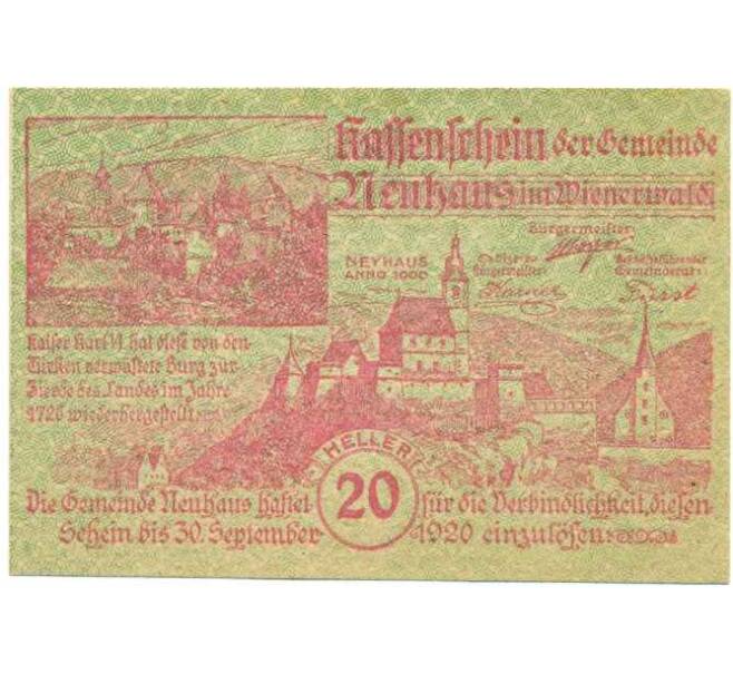 Банкнота 20 геллеров 1920 года Австрия — Коммуна Нойхаус (Нотгельд) (Артикул: B2-14229) — Фото №1