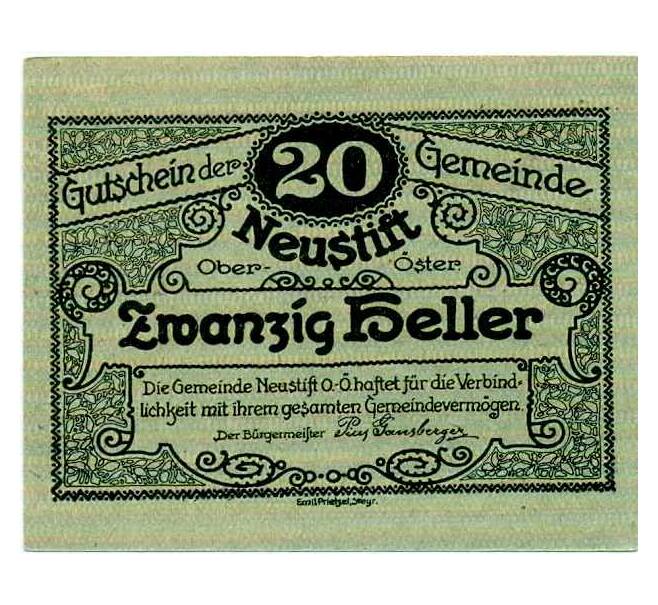 Банкнота 20 геллеров 1920 года Австрия — Нойштифт (Нотгельд) (Артикул: B2-14242) — Фото №1