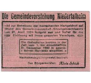 20 геллеров 1920 года Австрия — Нидерергайм (Нотгельд) — Фото №2
