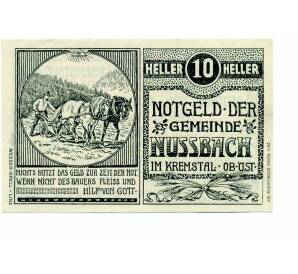 10 геллеров 1920 года Австрия — Коммуна Нусбах (Нотгельд) — Фото №1