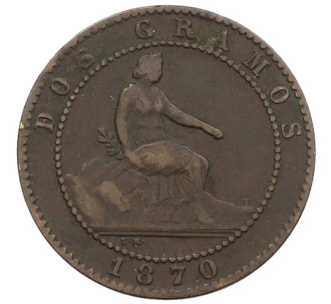 Монета 2 сентимо 1870 года Испания (Артикул: K10-1804) — Фото №1